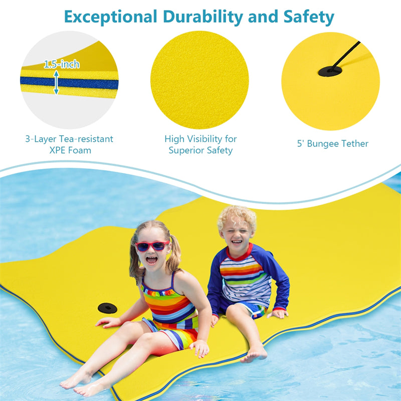 Floating Water Pad 3-Layer Tear Resistant XPE Foam Water Mat 83" x 26" Foam Pool Float with Rolling Pillow Design for Lake Water Activities