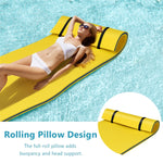 Floating Water Pad 3-Layer Tear Resistant XPE Foam Water Mat 83" x 26" Foam Pool Float with Rolling Pillow Design for Lake Water Activities