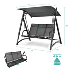 3 Person Aluminum Porch Swing Outdoor Patio Swing Chair with Adjustable Canopy