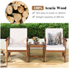 3 Piece Acacia Wood Patio Furniture Set with Cushioned Chairs & Coffee Table, Solid Wood Outdoor Bistro Set for Garden Backyard Deck