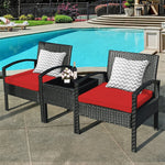 3-Piece Rattan Patio Conversation Set Wicker Bistro Furniture Set Cushioned Sofa Deck