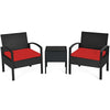 3-Piece Rattan Patio Conversation Set Wicker Bistro Furniture Set Cushioned Sofa Deck