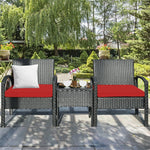 3-Piece Rattan Patio Conversation Set Wicker Bistro Furniture Set Cushioned Sofa Deck