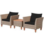 3-Piece Rattan Bistro Sofa Set Wicker Patio Furniture Set with Cushions & Side Table