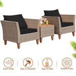 3-Piece Rattan Bistro Sofa Set Wicker Patio Furniture Set with Cushions & Side Table