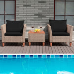 3-Piece Rattan Bistro Sofa Set Wicker Patio Furniture Set with Cushions & Side Table