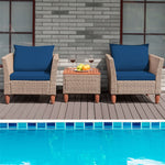 3-Piece Rattan Bistro Sofa Set Wicker Patio Furniture Set with Cushions & Side Table