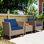 3-Piece Rattan Bistro Sofa Set Wicker Patio Furniture Set with Cushions & Side Table