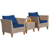 3-Piece Rattan Bistro Sofa Set Wicker Patio Furniture Set with Cushions & Side Table