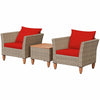 3-Piece Rattan Bistro Sofa Set Wicker Patio Furniture Set with Cushions & Side Table