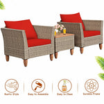 3-Piece Rattan Bistro Sofa Set Wicker Patio Furniture Set with Cushions & Side Table