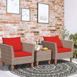 3-Piece Rattan Bistro Sofa Set Wicker Patio Furniture Set with Cushions & Side Table