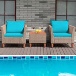 3-Piece Rattan Bistro Sofa Set Wicker Patio Furniture Set with Cushions & Side Table