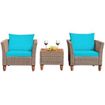 3-Piece Rattan Bistro Sofa Set Wicker Patio Furniture Set with Cushions & Side Table