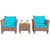 3-Piece Rattan Bistro Sofa Set Wicker Patio Furniture Set with Cushions & Side Table