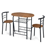 3-Piece Small Dining Table Chair Set Space-Saving Bistro Set with Shelf Storage & Metal Frame