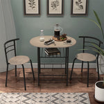 3-Piece Small Dining Table Chair Set Space-Saving Bistro Set with Shelf Storage & Metal Frame