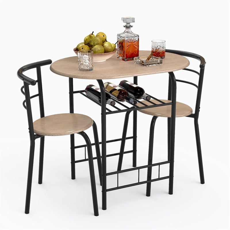 3-Piece Small Dining Table Chair Set Space-Saving Bistro Set with Shelf Storage & Metal Frame