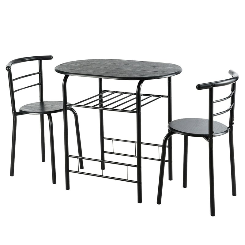 3-Piece Small Dining Table Chair Set Space-Saving Bistro Set with Shelf Storage & Metal Frame