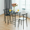 3-Piece Small Dining Table Chair Set Space-Saving Bistro Set with Shelf Storage & Metal Frame