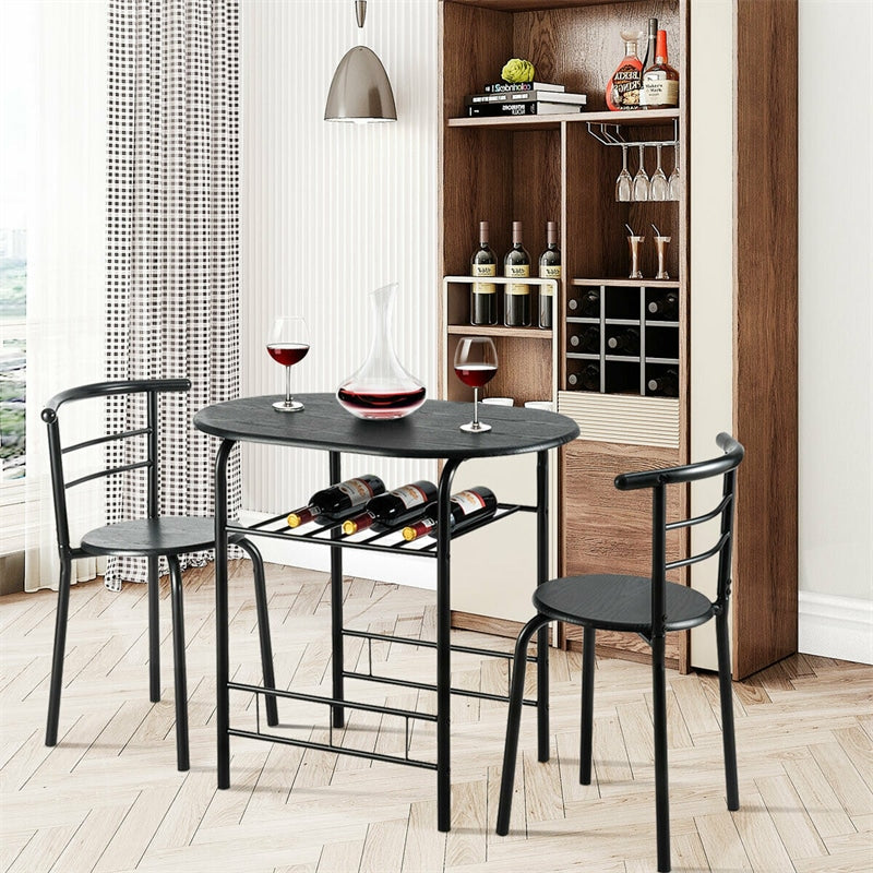 3-Piece Small Dining Table Chair Set Space-Saving Bistro Set with Shelf Storage & Metal Frame