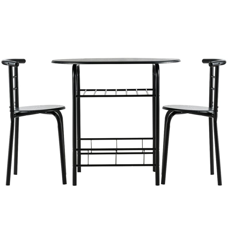 3-Piece Small Dining Table Chair Set Space-Saving Bistro Set with Shelf Storage & Metal Frame