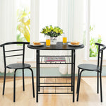 3-Piece Small Dining Table Chair Set Space-Saving Bistro Set with Shelf Storage & Metal Frame