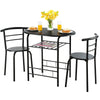 3-Piece Small Dining Table Chair Set Space-Saving Bistro Set with Shelf Storage & Metal Frame