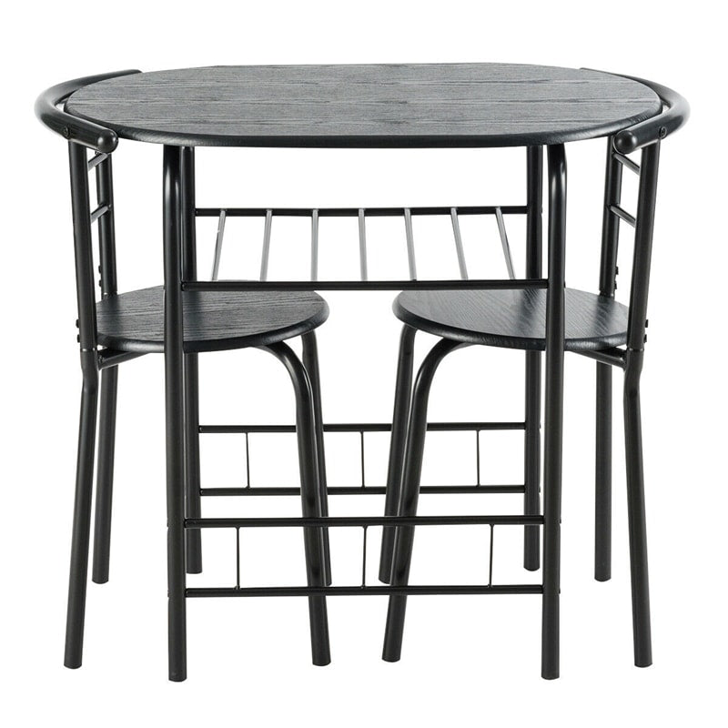 3-Piece Small Dining Table Chair Set Space-Saving Bistro Set with Shelf Storage & Metal Frame