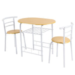 3-Piece Small Dining Table Chair Set Space-Saving Bistro Set with Shelf Storage & Metal Frame