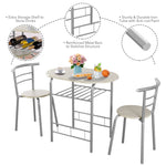 3-Piece Small Dining Table Chair Set Space-Saving Bistro Set with Shelf Storage & Metal Frame