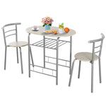 3-Piece Small Dining Table Chair Set Space-Saving Bistro Set with Shelf Storage & Metal Frame