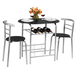 3-Piece Small Dining Table Chair Set Space-Saving Bistro Set with Shelf Storage & Metal Frame