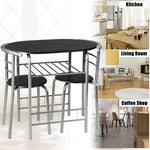 3-Piece Small Dining Table Chair Set Space-Saving Bistro Set with Shelf Storage & Metal Frame