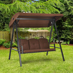 3-Seat Porch Swing Chair All Weather Outdoor Swing Hammock Chair with Adjustable Canopy & Removable Cushions