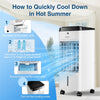 3-in-1 Portable Evaporative Air Cooler with Fan & Humidifier, Quiet Personal Swamp Cooler with Remote Control, 2 Ice Boxes & 9 Gallon Water Tank