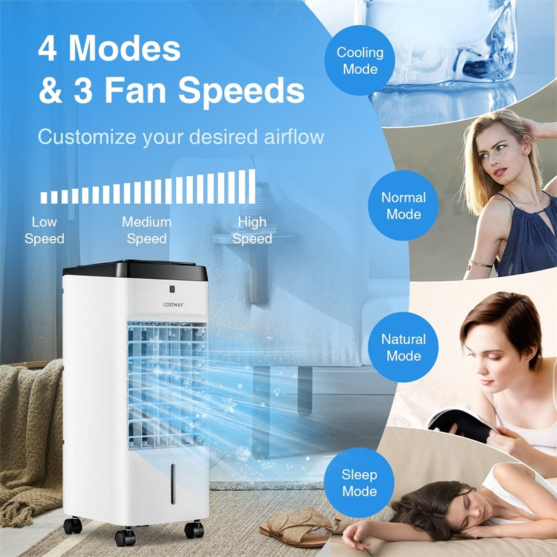 3-in-1 Portable Evaporative Air Cooler with Fan & Humidifier, Quiet Personal Swamp Cooler with Remote Control, 2 Ice Boxes & 9 Gallon Water Tank