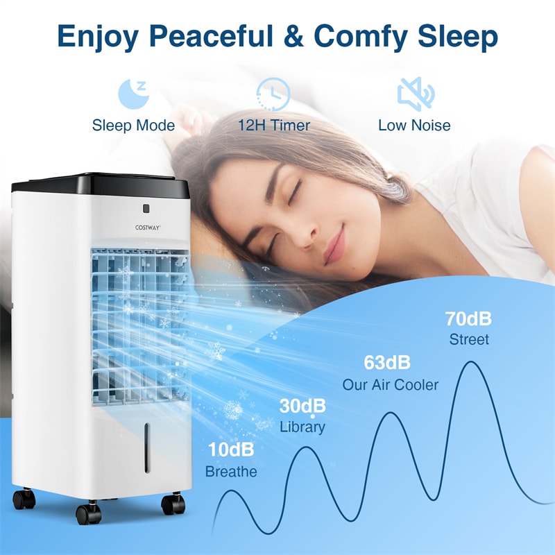 3-in-1 Portable Evaporative Air Cooler with Fan & Humidifier, Quiet Personal Swamp Cooler with Remote Control, 2 Ice Boxes & 9 Gallon Water Tank