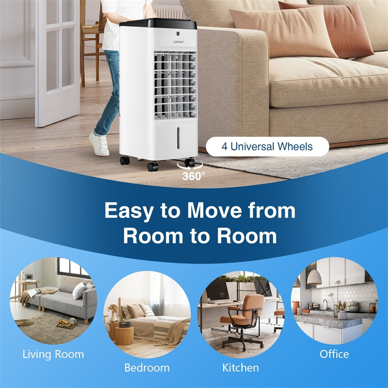 3-in-1 Portable Evaporative Air Cooler with Fan & Humidifier, Quiet Personal Swamp Cooler with Remote Control, 2 Ice Boxes & 9 Gallon Water Tank