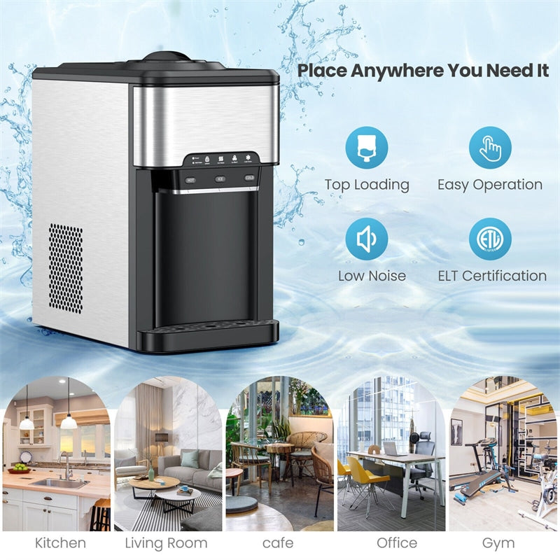 3-in-1 Countertop Water Cooler Dispenser Built-in Ice Maker, Hot & Cold Top-Loading Water Dispenser for Home