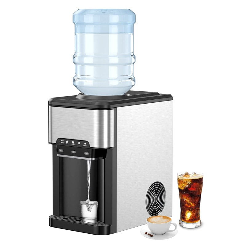 3-in-1 Countertop Water Cooler Dispenser Built-in Ice Maker, Hot & Cold Top-Loading Water Dispenser for Home