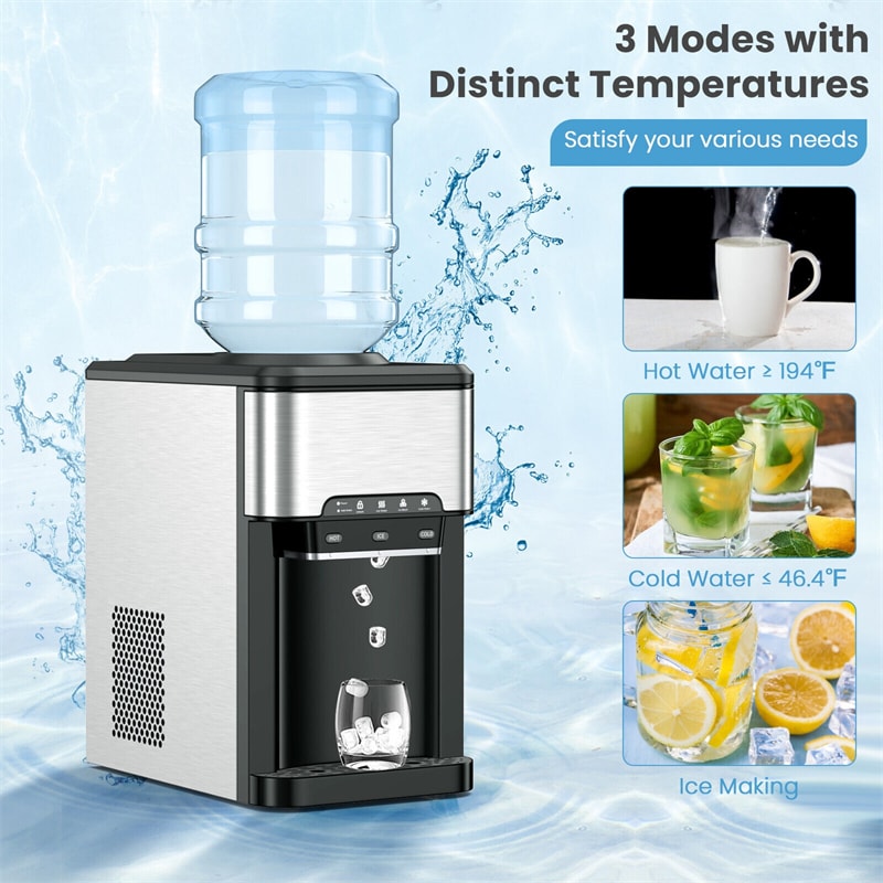 3-in-1 Countertop Water Cooler Dispenser Built-in Ice Maker, Hot & Cold Top-Loading Water Dispenser for Home