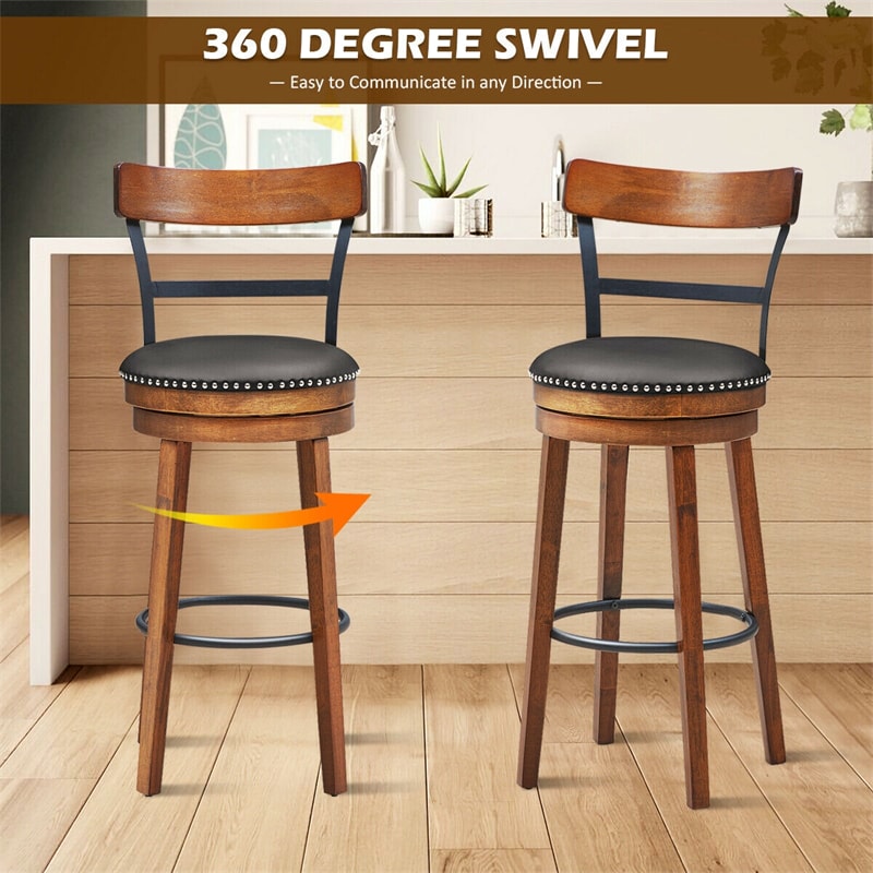 30.5" Swivel Bar Stools Set of 2 Bar Height Dining Chairs with Leather Padded Seats & Ergonomic Backrests