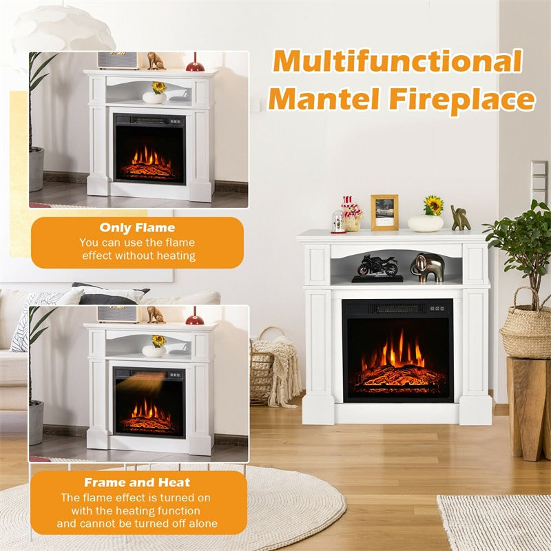 32" Electric Fireplace with Mantel 1400W Freestanding Fireplace Heater with Bookshelves & Remote Control