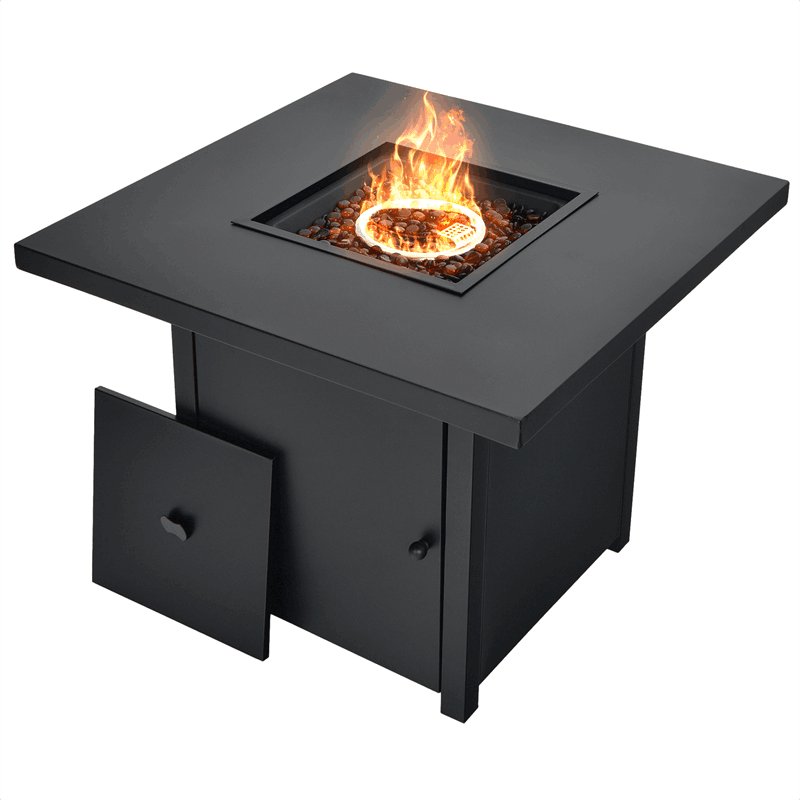 32" Propane Fire Pit Table 40000 BTU Square Gas Firepit Table with Lid and Fire Glass