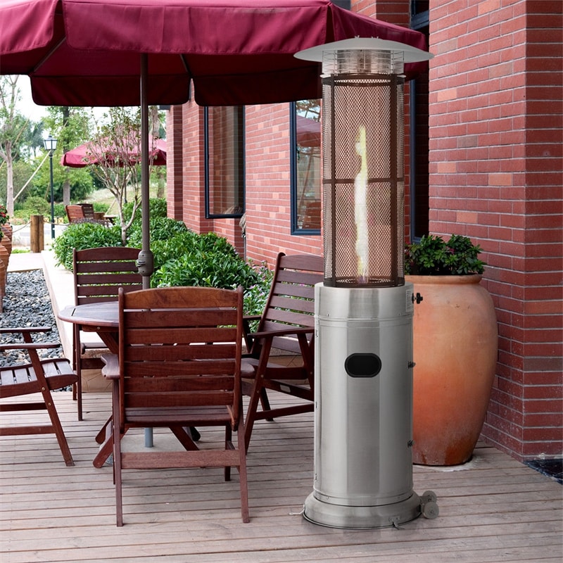 Outdoor Propane Heater 34000 BTU Stainless Steel Standing Round Glass Tube Patio Heater with Wheels