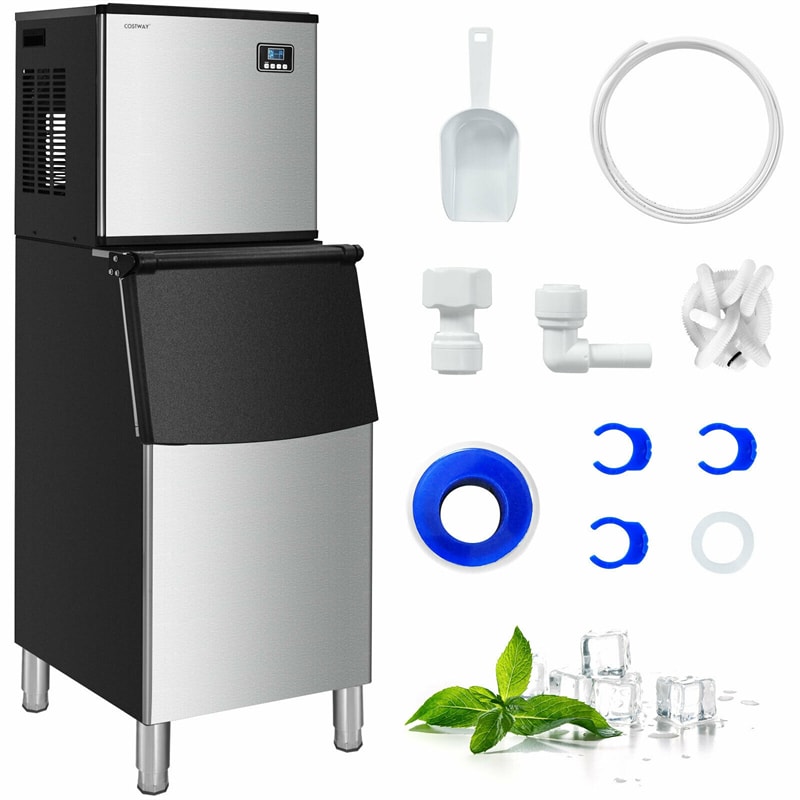 353LBS/24H Split Commercial Ice Maker 23" Freestanding Industrial Ice Machine Full-Automatic Modular Ice Maker with 198 LBS Storage Bin