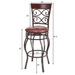 360° Swivel Bar Stools Set of 2, 30" Bar Height Barstools Leather Padded Seat Bistro Dining Kitchen Pub Metal Chairs with High Back