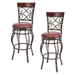 360° Swivel Bar Stools Set of 2, 30" Bar Height Barstools Leather Padded Seat Bistro Dining Kitchen Pub Metal Chairs with High Back