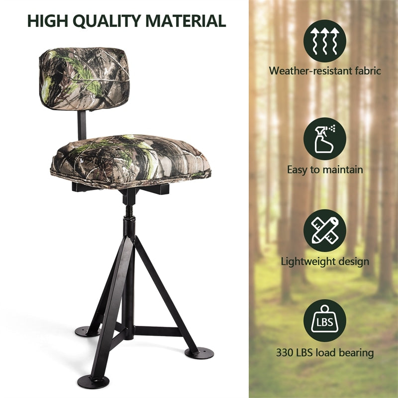 360° Swivel Hunting Blind Chair Height Adjustable Tripod Blind Stool Camo Huntsman Chair with Detachable Backrest